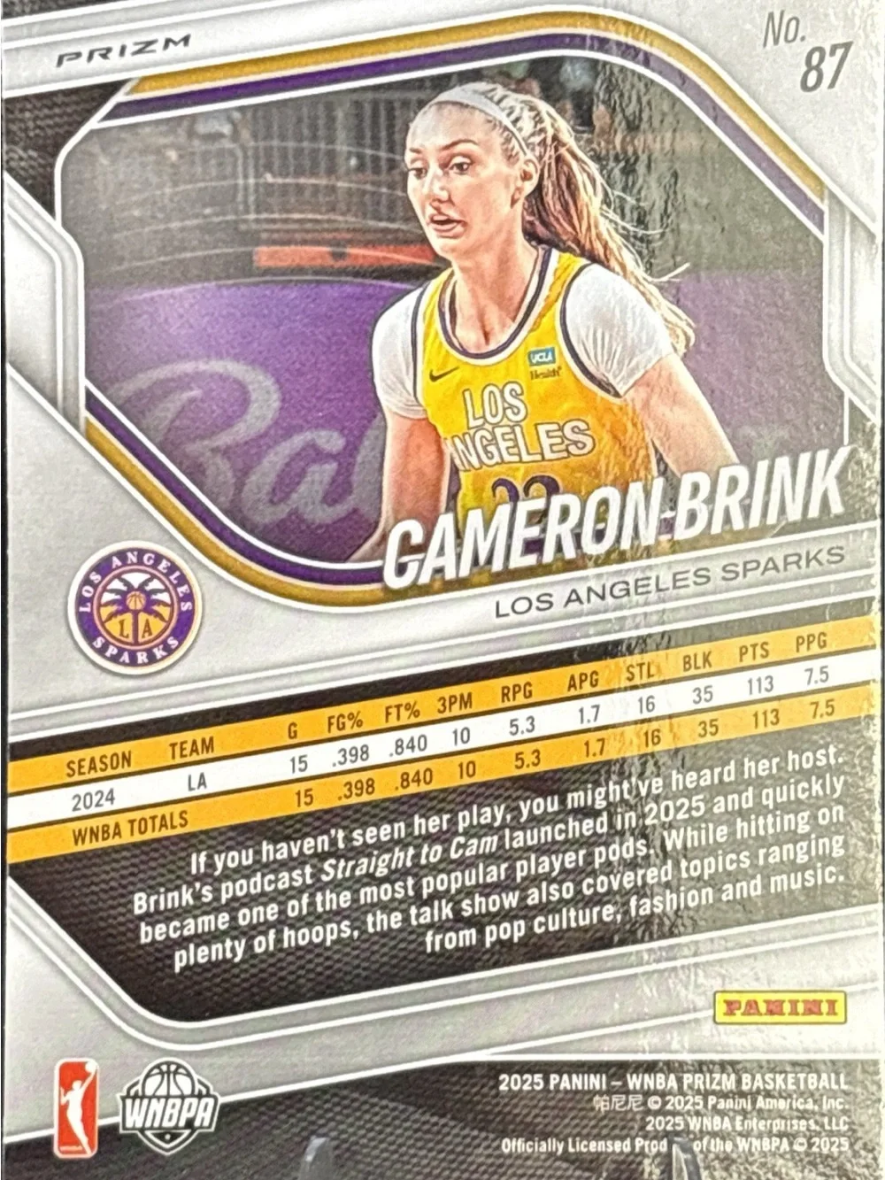 Panini Los Angeles Sparks Cameron Brink Prizm Refractor Basketball Card